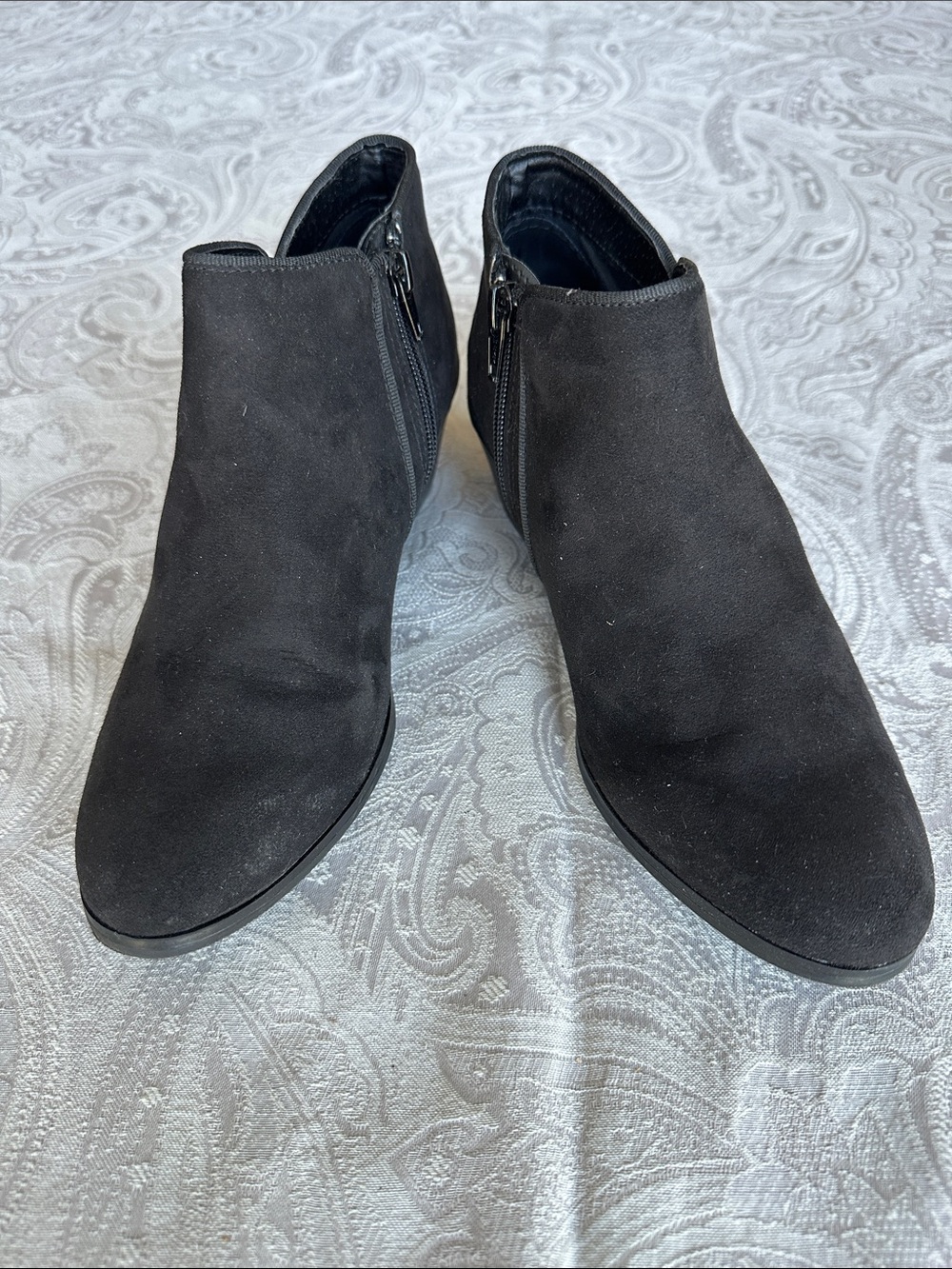 Style & Co. Black Suede Ankle Boots with Side Zipper and Block Heel